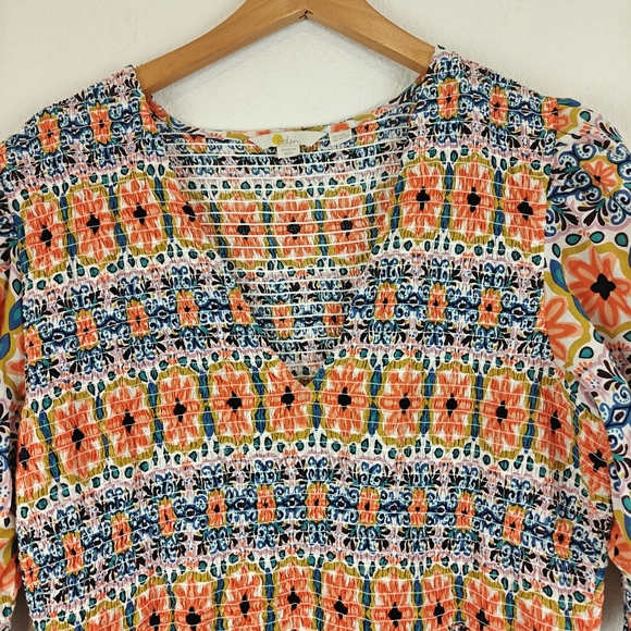 BODEN Smocked Bodice Puff Sleeve Midi Floral Deep V Dress Size 16/18R - Picture 8 of 15